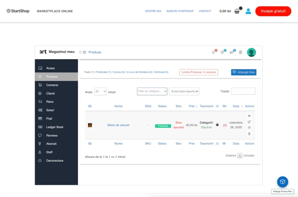 cum adaug un produs nou in platforma startshop