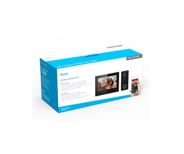 Kit videointerfon Hikvision HiLook VI-K43P 2MP ecran 7 inch Wi-Fi 2.4GHz PoE IR 3m slot card montare aparenta IP65 - imagine 4